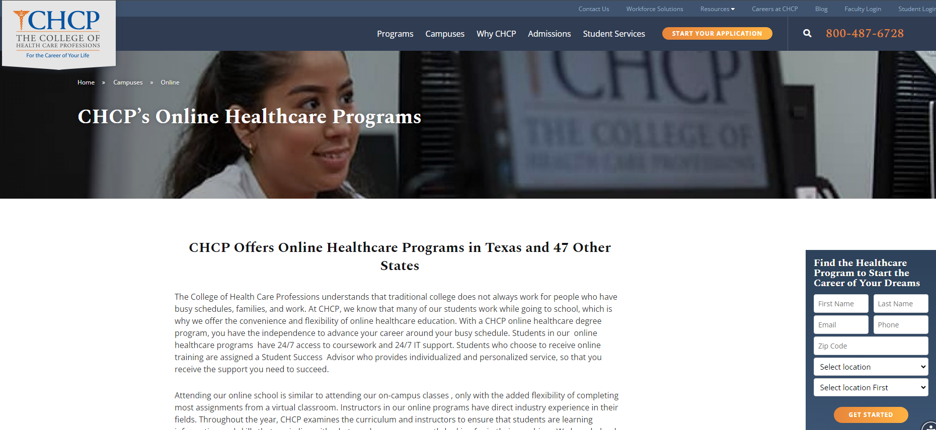 The College of Health Care Professions banner