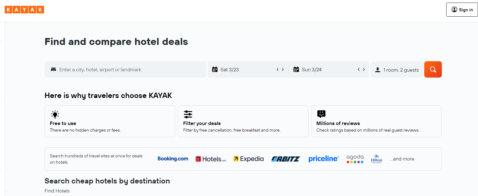 Kayak.com (hotels) hero